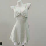 Fongt Mesh Spliced Pajamas 2025 New Spring And Summer Silk High-End Feel Bows Hollowed-Out Slinged Sling Skirt