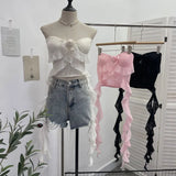 Real Shooting Lotus Leaf Side Flowers Sleeveless Chest Pads With Chest Vest Pure Desire Style Short-Term Wear