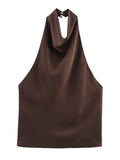 Fongt Summer New Silk Tatami Temperament Hanging Neck Blouse