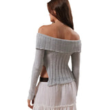 Fongt And Winter New Big Lapel Design One Word Shoulder Side Slit Knit Sweater Female 2366-Outfit