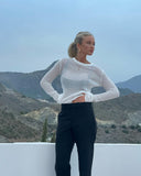 Striped See-Through Long Sleeve Top-Outfit