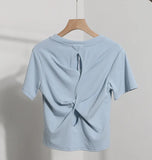 Design-Sense Short-Sleeved Back Hollow T-Shirt For Women's Summer New Body-Repair Short Small Shirt