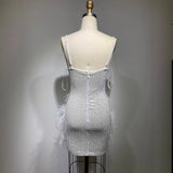 New Sexy Sling With Bra Feathers Spliced Super Short Skirt Stage Performance