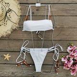 Blow-Bender Solid Beaded Split Swimsuit Women 2025 New Bikini Sexy Low-Waisted