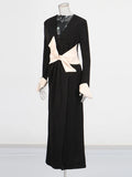 Famous Wind Dress Women 2025 Spring New Temperament Elegant Fashion Collage Collage Bow V-Neck