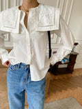 New Style White Shirt Women Long Sleeve French Design Sense Big Collar Temperament Commuting Korean Version Of Women's