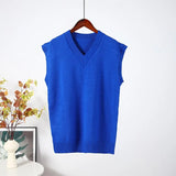 Women Knitted V Neck Sweater Vest Solid Loose Sleeveless Ladies Pullover Tops Casual Fashion All-match Female