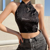 Style Jacquard Plate Buckle Sexy Back Strap Slim Vest Female 2023 Summer New Women's Wear-Outfit
