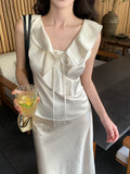 Fongt Xixi 13 Line Summer New Temperament V Tie With Small Shirt Sleeveless Leaves Side Top Woman 89330