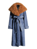 High Fashion Temperament Coat 2025 Summer New Belt Splicing Long Denim Wind Coat