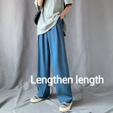 Lengthen Length Solid Pants Women 2020 Summer Elastic Waist High Waist Trouser Female Full Length Pocket Wide Leg