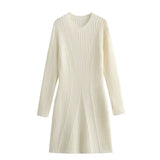Fongt Women's Clothing 2025 Autumn And Winter 2025 New Round Neck Long-Sleeved Knitted Dress
