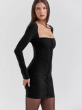 Long Sleeve Hook Bodycon Mini Dress-Outfit
