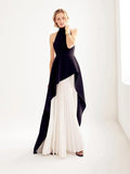 2025 Spring New Fashion Temperament Hanging Neck Long Top + White High-Waisted 100-Folded Skirt Two-Set
