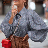 Lantern Sleeve Tunics Lapel Vintage Floral Printed