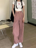 Pink Cargo Pants Women Korean Fashion White Casual Trousers Female Harajuku Pockets Oversize Joggers