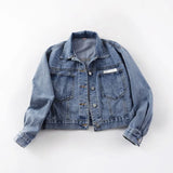 Fongt Goods Long Sleeve Denim Jacket Female Short Fall 2024 New Joker Cloth Pocket Loose Jacket Jacket-Outfit