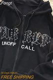 Embroidery Zip Up Hoodies Women Long Sleeve Sweatshirts Loose Hooded Jackets Y2K Clothes Grunge Punk Vintage Overcoat