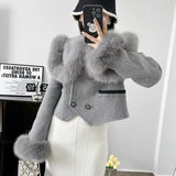 Coat Women 2024 High Quality Fake Fur Big Lapel Double Breasted Thick Warm Wool Coats Korean Fashion Outerwear