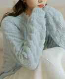Blue Knitted Rose Buttoned Cardigan-Outfit