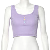 2024 Summer Solid Color Ribs Sling Vest Women Wear Tide Ins Street Short Color Button Repair