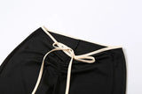 Black Ribbon Tie-Up Top And Pants Two Piece Set-Outfit