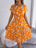 Wind Shooting Spring And Summer Leisure Leaves Short Sleeves Big Swing 100 Folded Dress Women's