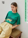 Office Lady 100% Cotton Sweet Cool Green Gray T-shirt Women Summer 2021 New Sense Loose Short-sleeved Chic