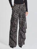 Fongt And Summer 2024 New Leopard Print Multi-Pocket Decorative Design Feel Tooling Denim Casual Pants Women-Outfit