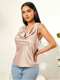 New Summer Satin Heap Collar Solid Color Sleeveless Vest Sleeveless Blouse-Outfit