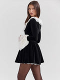 Black Long Sleeve Lace Flare Mini Dress-Outfit