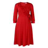 Fongt Women's Dress 2025 New Fashion Temperament Pure Color V Collar Folds High Waist Big Dress Dress Dress