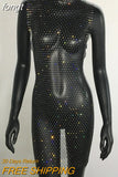 Sale Fishnet Bling Crystal Diamonds Dress Grid Sleeveless O Neck Sexy See Through Women Skinny Mini Dresses Night