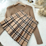 Brown Plaid Pleated Mini Skirt-Outfit