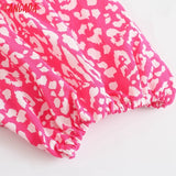 2021 Summer Women Leopard Print Robe Dress Puff Short Sleeve Backless Ladies Mini Dress Vestidos