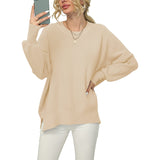 Fongt And Winter New Women's Sheep Ece Long Sleeve Round Collar Irregular Knit Pullover