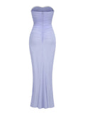 Blue Strapless 3D Flower Ruched Maxi Dress-Outfit
