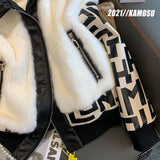 Winter New French Style Brand Short Warm Chic Fur Lamb Wool Coat Pu Patchwork Zipper Pocket Outwear Chaqueta Mujer-Outfit