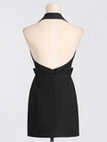 Fongt Spring New Short-Sized And Hip Dress Femininity Sleeveless Hanging Neck Deep V Neck Open Back To
