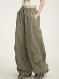 Fongt Wide-Leg Sweatpants Elastic Waist Logo Loose Versatile Air Pants Parachute Paratroop Cargo Pants-Outfit