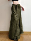 Fongt Cloth Forget The Wizard Of Oz Retro Green Lace Splicing Low-Rise Half-Body Skirt Heavy Industry Zip A Skirt