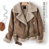 Fongt Winter New Women's Double-Sided Fur Integrated Suede Motorcycle Style Jacket Coat Female-Outfit