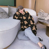 Bear Women Hoodies Oversized Couple Chic Zip Up Sweatshirts Loose Thick Warm Fleece Coat Harajuku Casual Pullovers