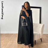 Elegant Casual Muslim Women's Round Neck Loose Swing Shawl Robe Solid Chiffon Dress-Outfit