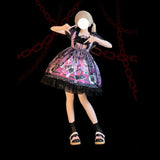 Gothic Lolita OP Dress Women Kawaii Lace Bow Bunny Print Princess Party Mini Dresses Cute Girls Y2K Sleeveless Dresses-Outfit