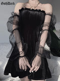 Dark Mesh Vintage Gothic Dresses egirl Aesthetic Transpanent Strap Pleated Dress Chic Punk Hip Hop Grunge Emo Alt
