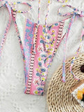 Ethnic Floral Lace Up Bikini Set-Outfit