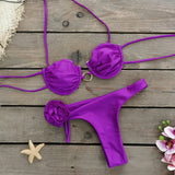 Multi-Color Solid-Colored Breast-Plate Three-Point Low-Rise Bikini Sexy 2025 New Split Swimsuit