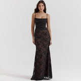 Summer Long Lace Maxi Formal Occasion Dress Black Lace Up Elegant Event Dresses 2 Pieces Set Women's Clothing-Outfit