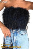 Women Clothes Artificial Fur Feather Vest Summer 2023 Sleeveless T-shirts Strapless Fluffy Backless Slim Tube Tops
